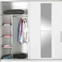 Vaatekaappi liukuovilla Linento Furniture Swd-720-Bb-3, leveys 210cm, korkeus 207cm, valkoinen