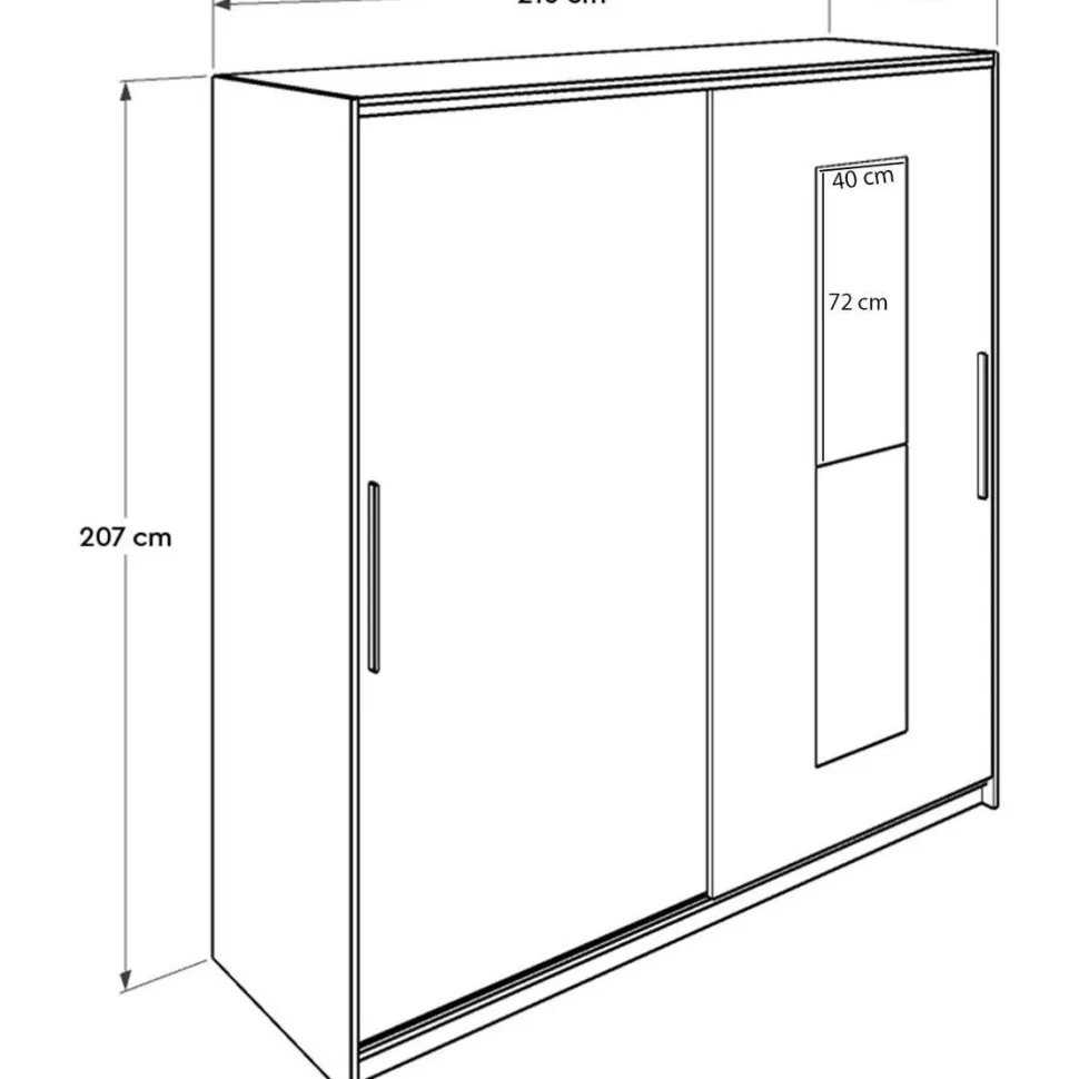 Vaatekaappi liukuovilla Linento Furniture Swd-720-Bb-3, leveys 210cm, korkeus 207cm, valkoinen