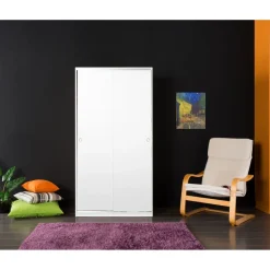 Vaatekaappi liukuovilla Linento Furniture Swd-431-By-2, leveys 94cm, korkeus 182cm, valkoinen