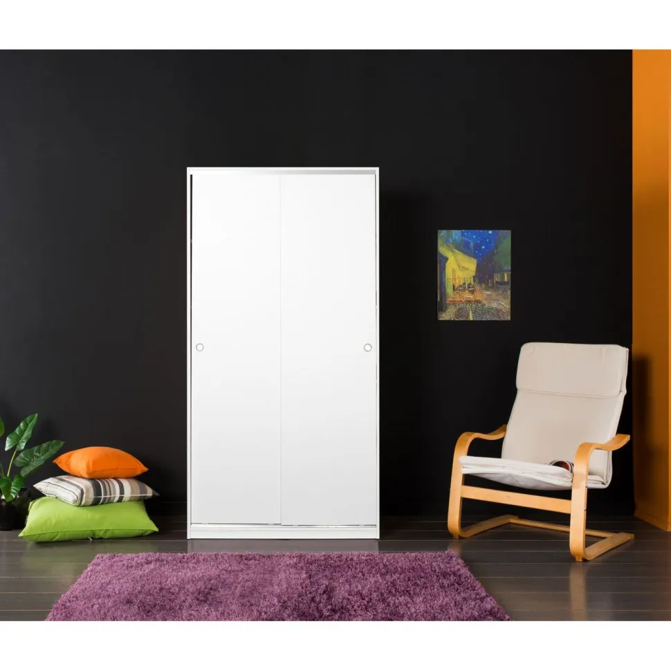 Vaatekaappi liukuovilla Linento Furniture Swd-431-By-2, leveys 94cm, korkeus 182cm, valkoinen