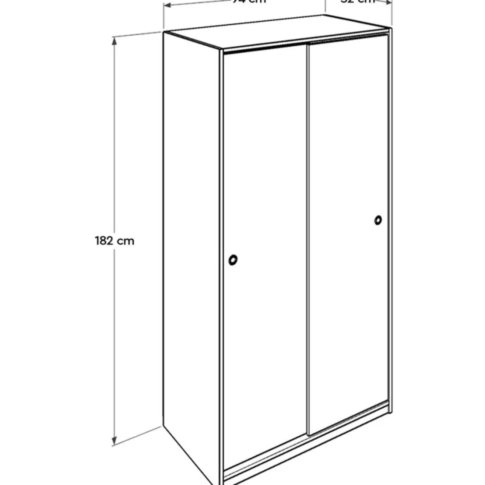 Vaatekaappi liukuovilla Linento Furniture Swd-431-By-2, leveys 94cm, korkeus 182cm, valkoinen