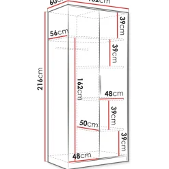 Vaatekaappi Nomla 2D TIRENO, saranaovet, 102x216cm, valkoinen