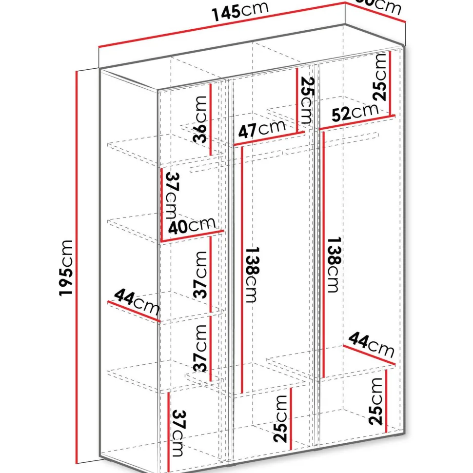 Vaatekaappi Nomla LUCA SYSTEM 1, 145x195cm, saranaovilla, hiekka