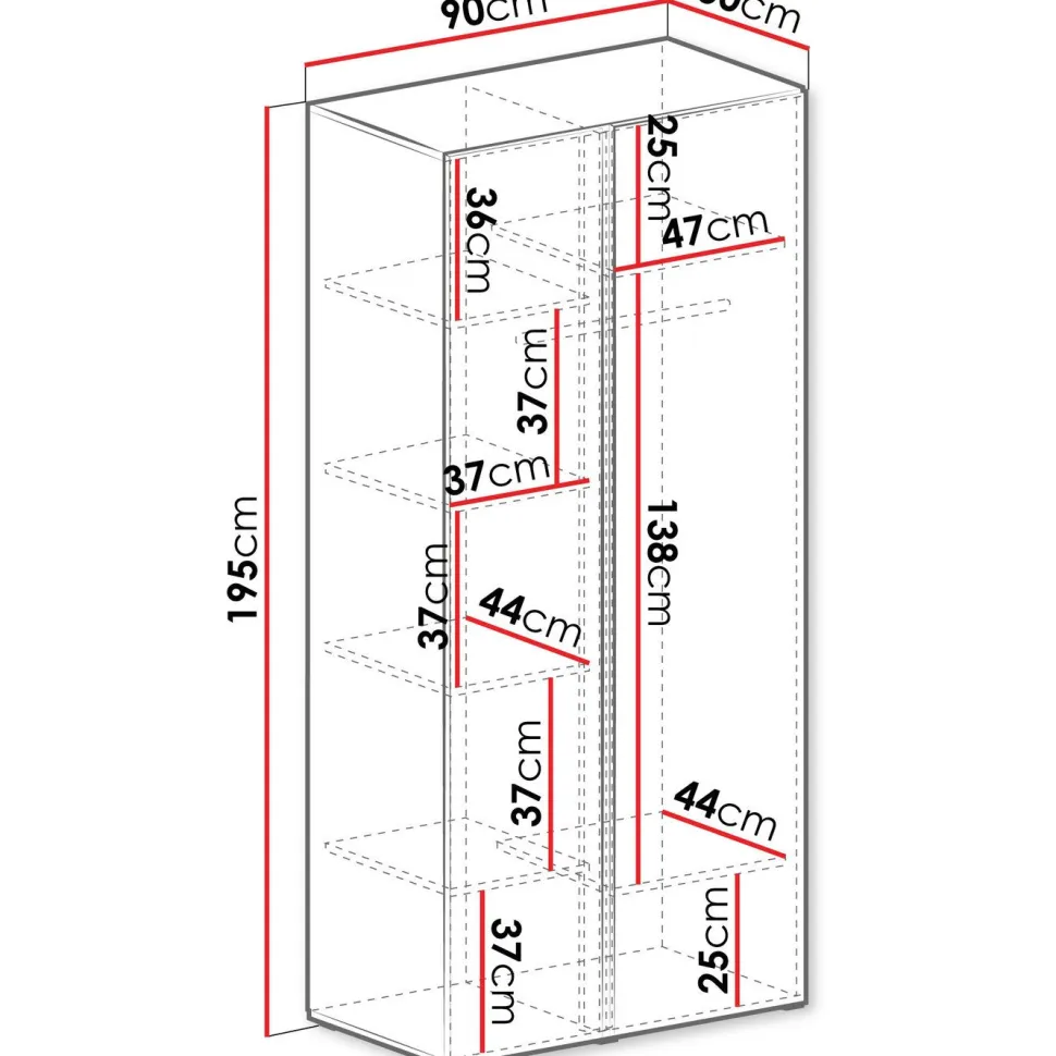 Vaatekaappi Nomla LUCA SYSTEM 3, 90x195cm, saranaovilla, ruskea