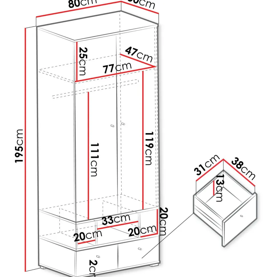 Vaatekaappi Nomla ORO SYSTEM 1, 80x195cm, saranaovilla, harmaa/ruskea