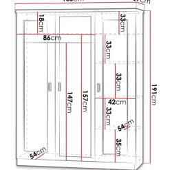 Vaatekaappi Nomla TADEUSZ 15, saranaovet, peili, 135x191cm, ruskea
