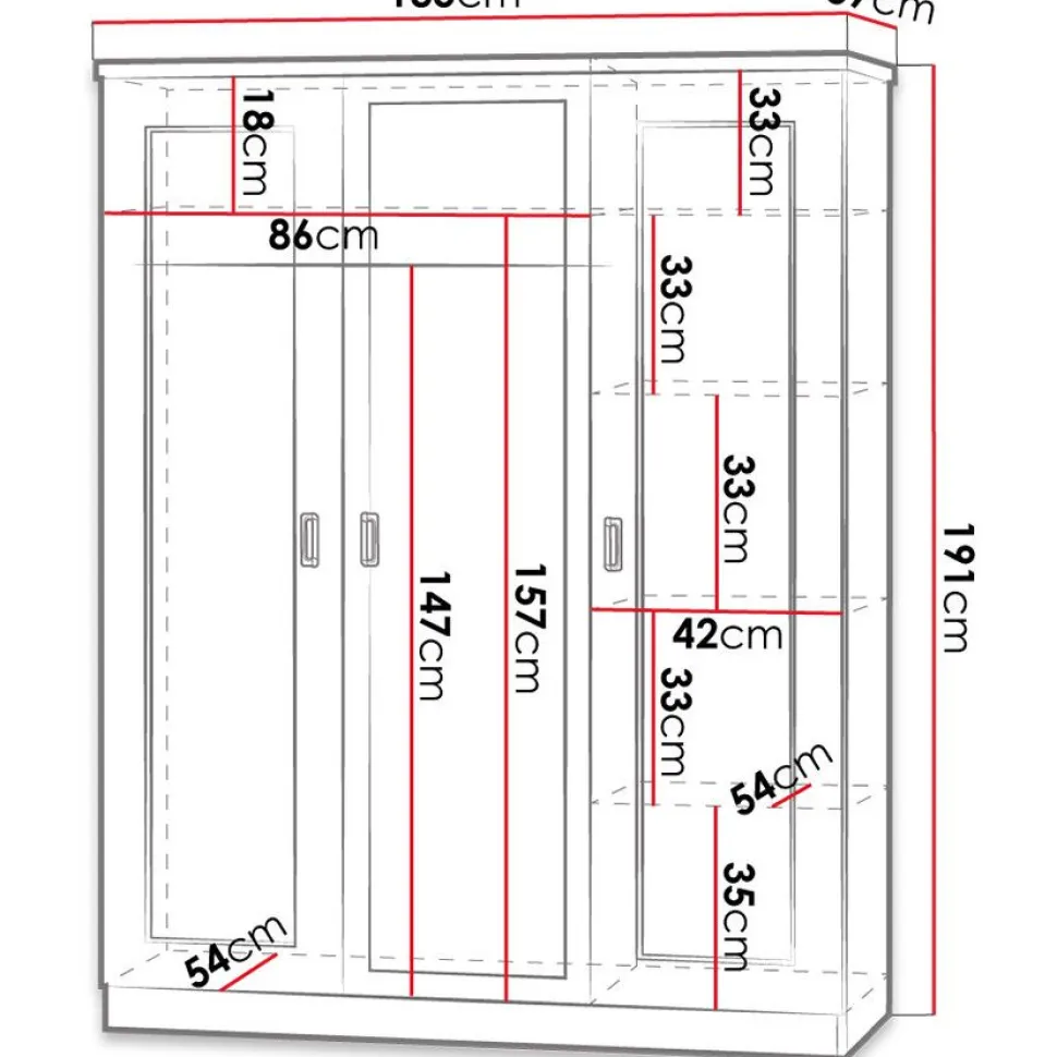 Vaatekaappi Nomla TADEUSZ 15, saranaovet, peili, 135x191cm, ruskea