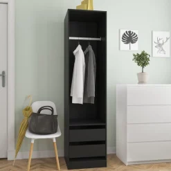 Vaatekaappi vetolaatikoilla musta 50cm lastulevy