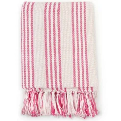 Viltti puuvilla raidat 125x150cm pinkki ja valkoinen