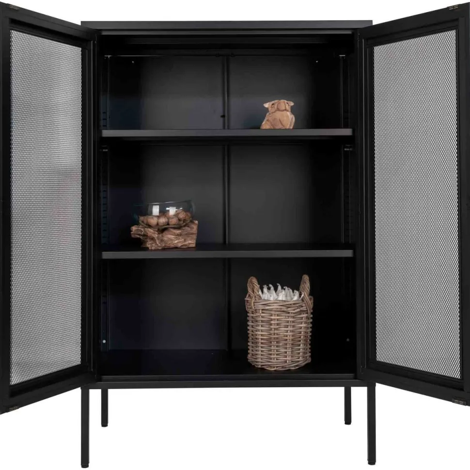 Vitriini House Nordic Melbourne, 80x40x120cm, 2 mesh-ovea, musta metalli
