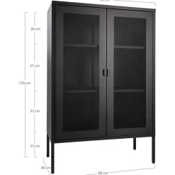 Vitriini House Nordic Melbourne, 80x40x120cm, 2 mesh-ovea, musta metalli