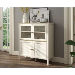 Vitriinikaappi Linento Furniture FRN-21022, 110x120cm, kerma/ruskea