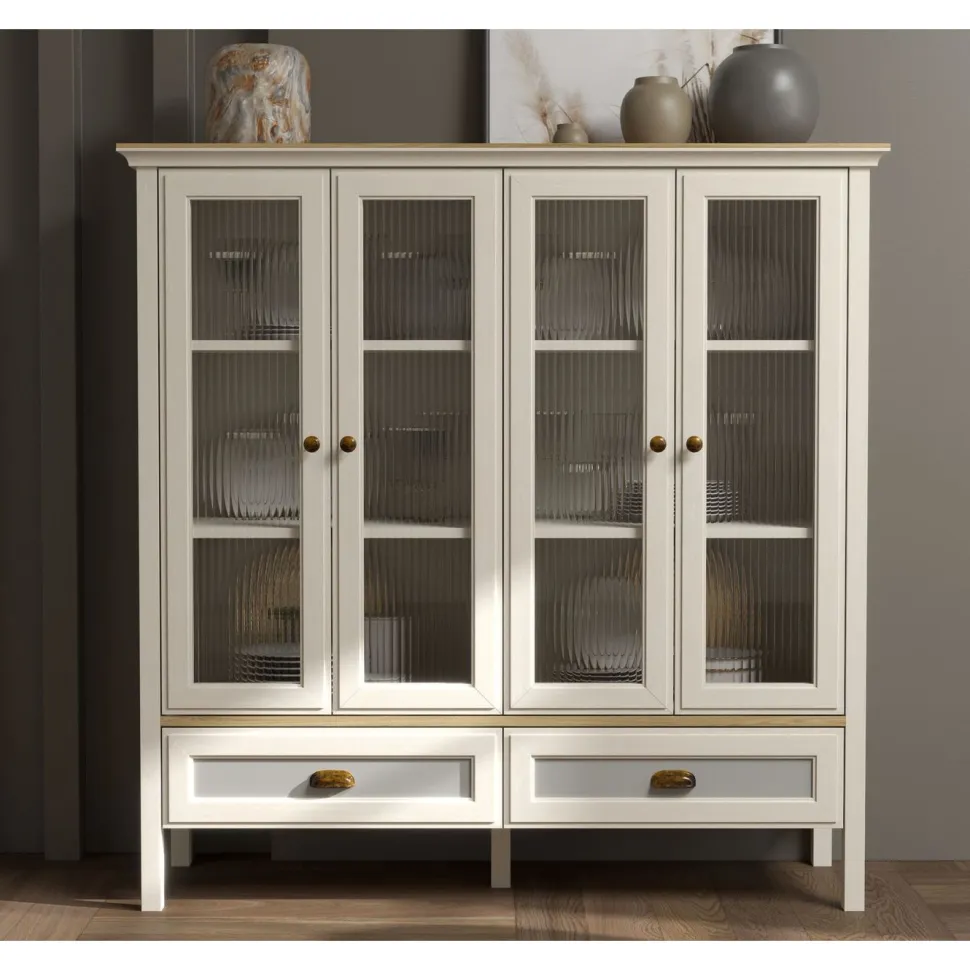 Vitriinikaappi Linento Furniture FRN-21029, 136x136cm, kerma/ruskea/harmaa