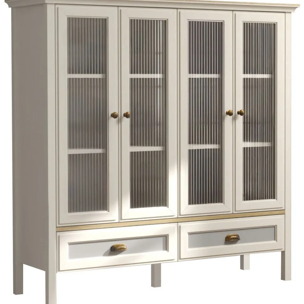 Vitriinikaappi Linento Furniture FRN-21029, 136x136cm, kerma/ruskea/harmaa