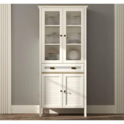 Vitriinikaappi Linento Furniture FRN-21020, 88x194cm, kerma/ruskea/harmaa