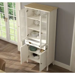 Vitriinikaappi Linento Furniture FRN-21020, 88x194cm, kerma/ruskea/harmaa