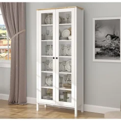 Vitriinikaappi Linento Furniture FRN-20074, 83x194cm, valkoinen