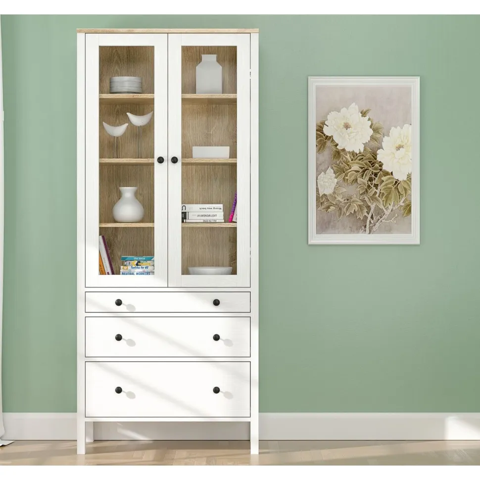 Vitriinikaappi Linento Furniture FRN-20069, 83x194cm, valkoinen/ruskea