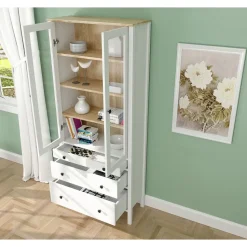 Vitriinikaappi Linento Furniture FRN-20069, 83x194cm, valkoinen/ruskea