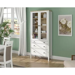Vitriinikaappi Linento Furniture FRN-20069, 83x194cm, valkoinen/ruskea