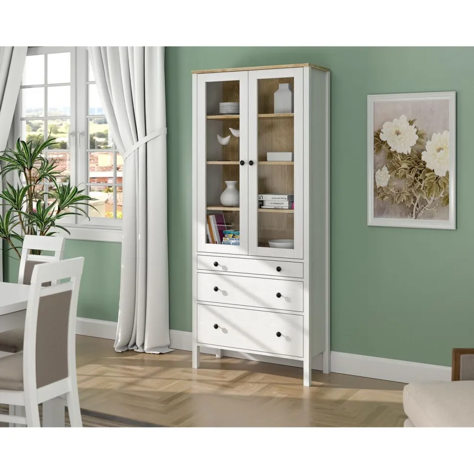 Vitriinikaappi Linento Furniture FRN-20069, 83x194cm, valkoinen/ruskea