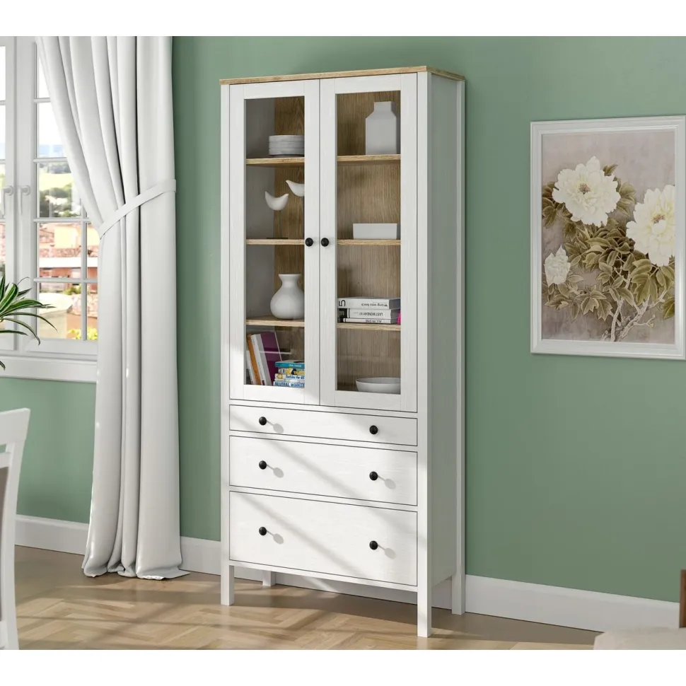Vitriinikaappi Linento Furniture FRN-20069, 83x194cm, valkoinen/ruskea
