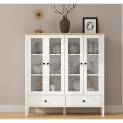 Vitriinikaappi Linento Furniture FRN-20071, 130x136cm, valkoinen/ruskea