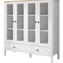 Vitriinikaappi Linento Furniture FRN-20071, 130x136cm, valkoinen/ruskea
