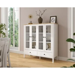 Vitriinikaappi Linento Furniture FRN-20071, 130x136cm, valkoinen/ruskea