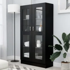Vitriinikaappi musta 82.5x30.5x150 cm lastulevy