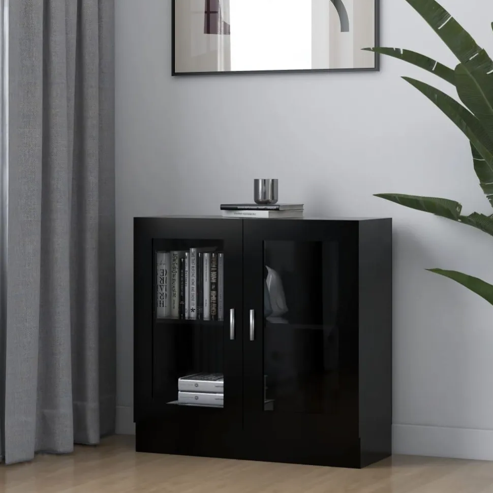 Vitriinikaappi musta 82,5x30,5x80 cm lastulevy