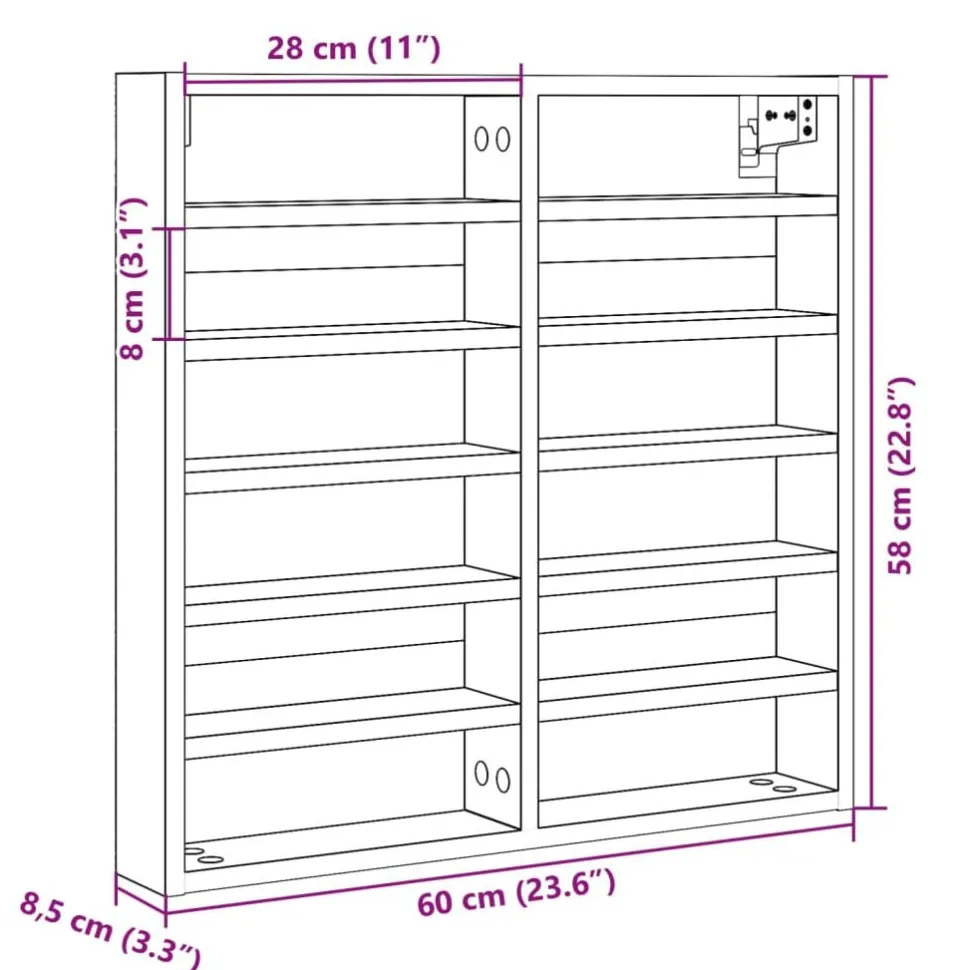 Vitriinikaappi musta 60x8,5x58 cm tekninen puu (47962)