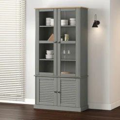 Vitriinikaappi VIGO harmaa 85x35x170 cm täysi mänty (53195)