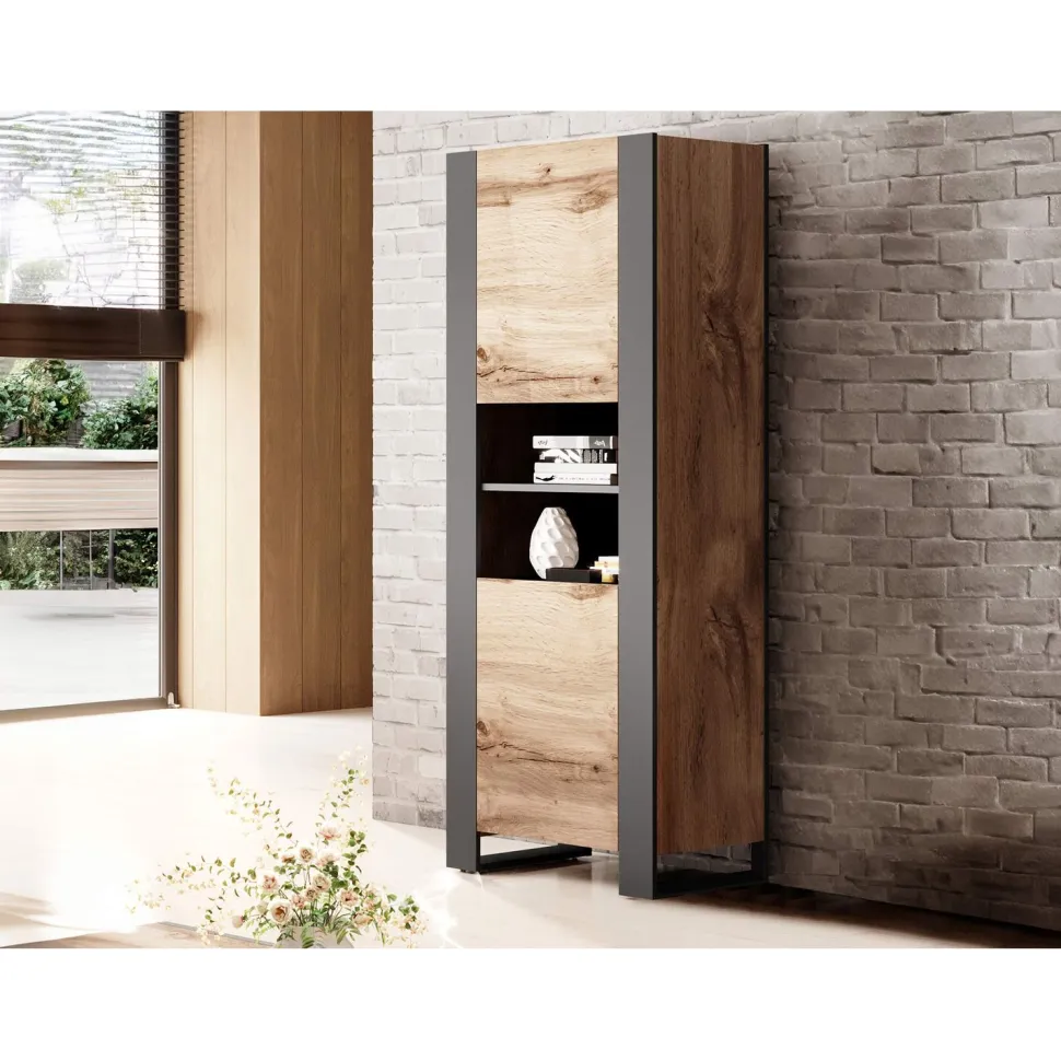 Vitriinikaappi WOOD, beige/tummanharmaa (7404)