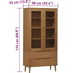 Vitriini MOLDE ruskea 90x35x175 cm täysi mänty (13413)