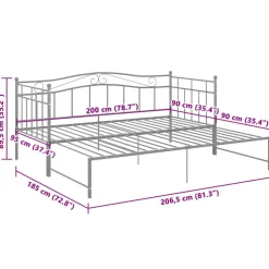 Vuodesohvan runko harmaa metalli 90x200 cm (24784)